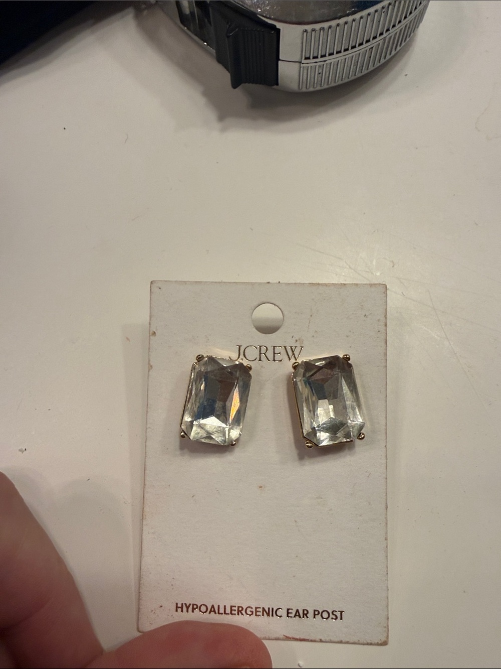 J. Crew Clear Crystal Rectangular Studs - Gold Setting